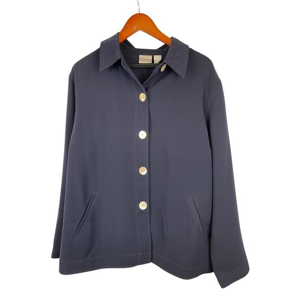Chicos Womens Navy Button-Up Jacket Size 3 Polyester - Picture 3 of 5